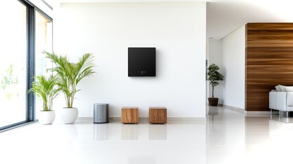 Poster - Smart thermostat panel enhances modern living space with voice c