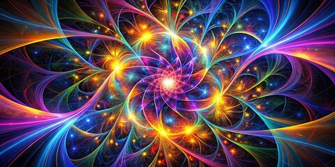 Poster - Psychedelic Fractal Lines: Abstract 3D Render Night Photography