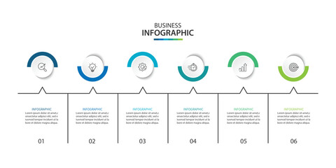 Wall Mural - six step infographic label design vector template with line icons.