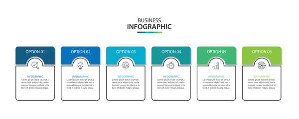 Wall Mural - six step infographic label design vector template with line icons.