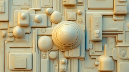 Poster - A futuristic background is created by neatly organizing white 3D shapes, as shown in this 3D render