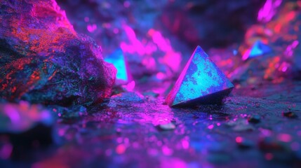 Poster - Dark Modern Surface with Triangular Pyramids’ is a black, abstract 3D background