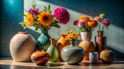 Poster - Round Objects, Vase, Flowers: Architectural Still Life Photography