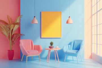 Wall Mural - 3D Illustration of Poster Frame Template in a Stylish Workspace