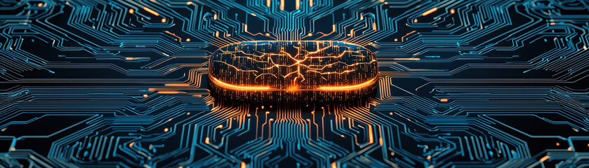 Poster - Futuristic digital circuit design with glowing elements and intricate patterns