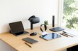 © Andrei - neatly arranged desk brimming with modern educational gadgets like tablets vr headsets and smart pens basking in gentle