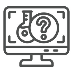 Poster - Monitor screen with question mark and flask line icon, clinical research concept. Vector graphics. Display with lab experiment sign on white background, outline style icon for mobile or web.