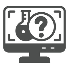 Poster - Monitor screen with question mark and flask solid icon, clinical research concept. Vector graphics. Display with lab experiment sign on white background, glyph style icon for mobile or web.