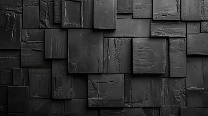 Poster - A wall-shaped arrangement of futuristic 3D mosaic tiles is set against a background of stacked concrete semigloss blocks forming a rectangular shape, all created through 3D rendering