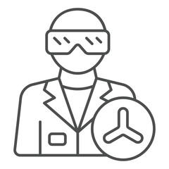 Poster - assistant with eyeglasses thin line icon, clinical research concept. vector graphics. man and labora