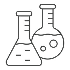 Poster - round and cone flasks thin line icon, clinical research concept. vector graphics. laboratory test gl