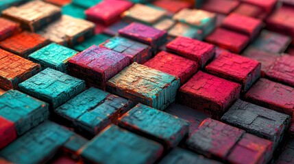 Fototapete - The Dutch Flag is depicted as futuristic 3D blocks, symbolizing the Netherlands Network Concept, and is suitable as a tech wallpaper