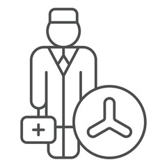 Poster - doctor man with briefcase thin line icon, clinical research concept. vector graphics. laboratory tes