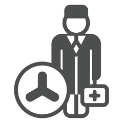 Poster - doctor man with briefcase solid icon, clinical research concept. vector graphics. laboratory test sc