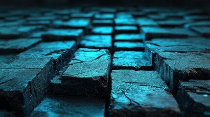 Fototapete - a futuristic background featuring a blue 3d block design, accompanied by a vibrant colored tech wall