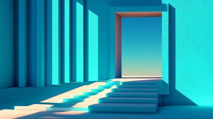 Poster - Innovative technology concept featuring translucent blocks on a blue background, with space available for adding text, as depicted in a 3D rendering