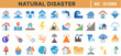 © Mehedi - Natural Disaster and Hazard Icons – Earthquake, Tsunami, Hurricane, Flood, Tornado, Volcano, Wildfire, Landslide, Meteor, Storm, Lightning, Climate Change, Emergency