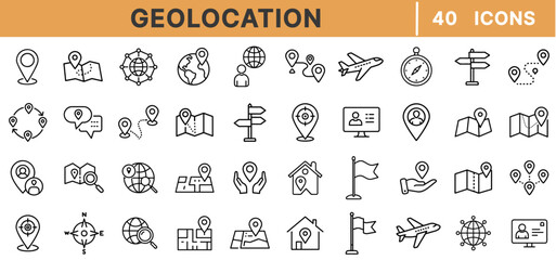 Aufkleber - Geolocation and Navigation Icons – GPS, Map, Location Pin, Compass, Globe, Travel, Destination, Landmark, Route, Wayfinding, Navigation, Tracking, Coordinates