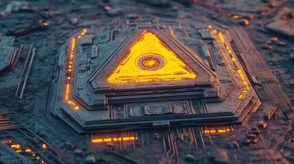 Fototapete - A Microchip features a Media Technology Concept incorporating a play symbol, with data transmission occurring from the CPU to a futuristic motherboard in a 3D rendering