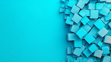 Poster - Innovative technology concept featuring transparent blocks on a blue surface with available space for text, presented as a 3D render