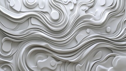 Poster - A Light abstract wallpaper is created by the rippling of White 3D Ribbons, as shown in this 3D Render