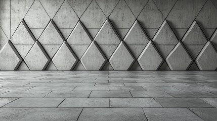 Poster - A 3D wall is formed by arranging triangular tiles, set against a futuristic and polished white block background, as depicted in a 3D render