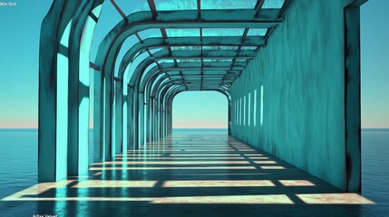 Poster - Frosted glass blocks are positioned on a blue surface, showcasing a visionary tech design with available copy space, as depicted in a 3D render