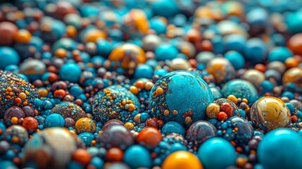 Poster - A 3D collection of shimmering and multicolored orbs or spheres with undulating movement