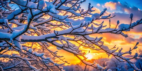 Wall Mural - Snowy Tree Branches Silhouette - Winter Wonderland Backdrop