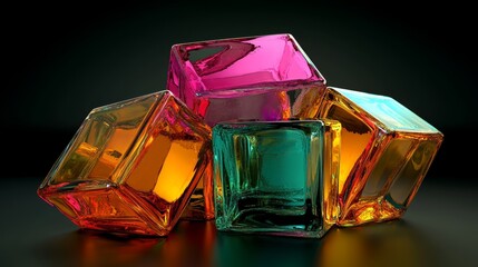 Fototapete - Vibrant three-dimensional illustration of geometric forms featuring glass-like effects