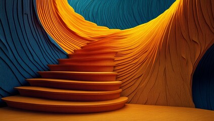 Fototapete - A 3D rendering depicts an abstract design featuring stacked metal elements set against a navy blue backdrop
