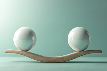 Poster - A minimalist illustration depicts white spheres balanced on a curved surface