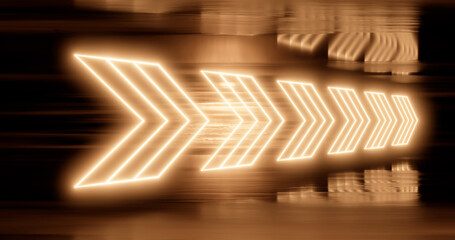Poster - 3d render. Geometric figure in neon light against a dark tunnel. Laser glow.