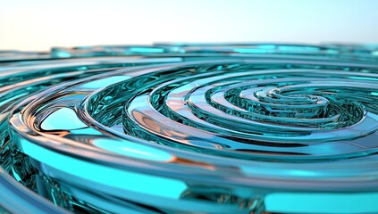 Fototapete - Three-dimensional rendering of a spiral design made of glass set against a white backdrop