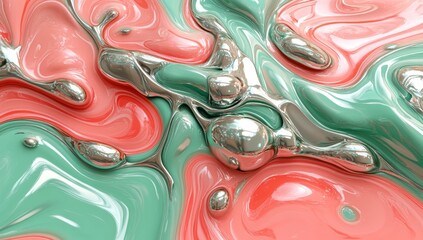 Fototapete - A 3D rendering featuring colorful chrome set against a pink background