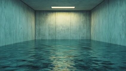 Poster - A modern minimalist interior is depicted in a 3d rendering, complete with ceiling lights and a reflective floor