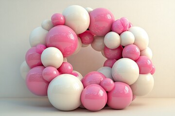 Poster - A collection of vibrant soft balls in various hues of pink, white, and transparent glass spheres