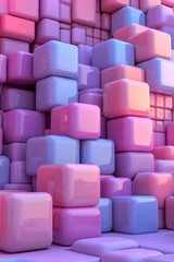 Poster - A vibrant abstract 3D representation of cubes is depicted in graduated hues of purple and pink