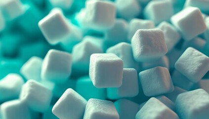 Poster - a 3d rendering featuring white geometric cubes set against a blue backdrop