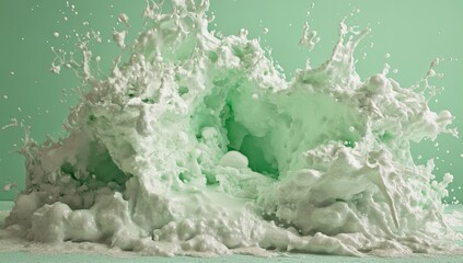 Poster - A vibrant mint green backdrop features a dynamically rendered 3D liquid splash