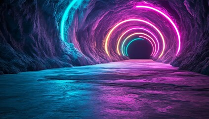 Poster - A 3D rendering featuring radiant neon lines that form a spiral design