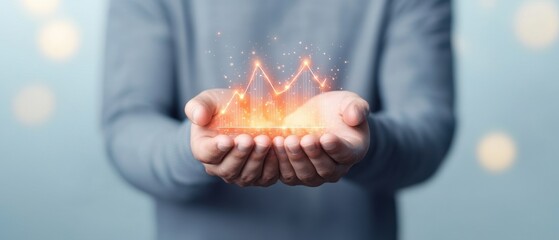 Poster - A person holds glowing graphs in their hands, symbolizing data analysis and growth in a digital context.