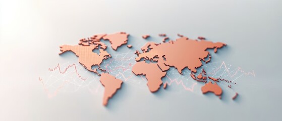 Poster - World map illustration with a stylish design, featuring a blend of copper tones and a digital background.