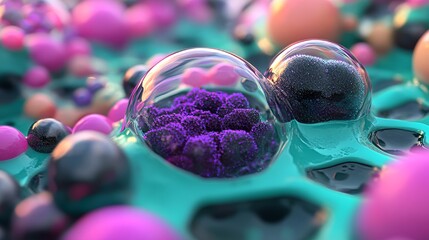 Poster - Three-dimensional high-tech bubbles featuring hexagonal patterns and reflective qualities