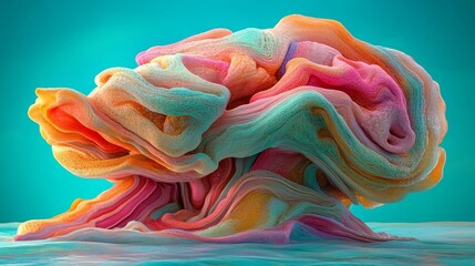 Poster - A ball made from recycled plastic in 3D form features an abstract colorful design set against a blue backdrop
