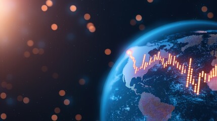 Aufkleber - A digital globe with a financial graph overlay, set against a starry backdrop, representing global markets and data visualization.