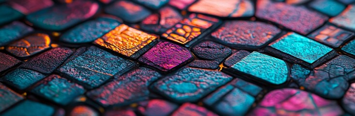 Poster - A 3D rendering features neon-colored cubes arranged in an abstract geometric design