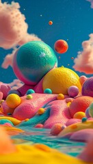 Poster - A 3D rendering depicts multicolored rainbow cubes arranged in an abstract geometric design