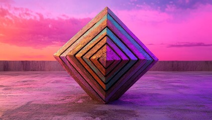 Poster - A 3D rendering featuring an abstract geometric form with a predominantly purple and gold color scheme