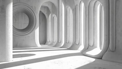 Poster - a 3d architectural visualization featuring geometric patterns and a clear sky is presented in an abs